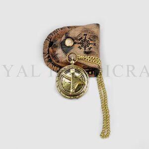 Brass Sundial Compass with Leather Cover 2 " Perfect Travel Companion Gift